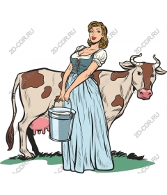  Charming milkmaid and cow