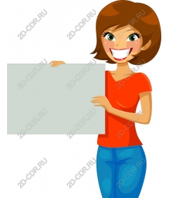 Cheerful woman holding a blank sign