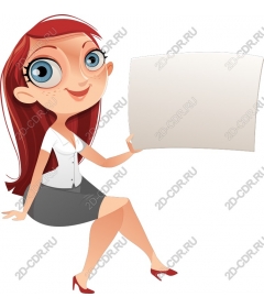 Funny cartoon woman holding a blank sign