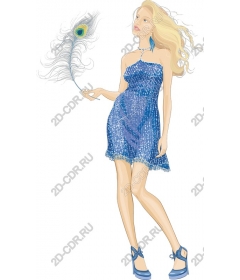  Elegant blue dress with a peacock feather