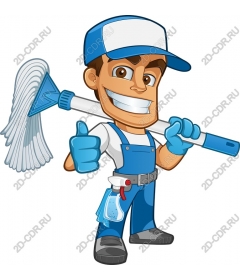 Cheerful mascot cleaning
