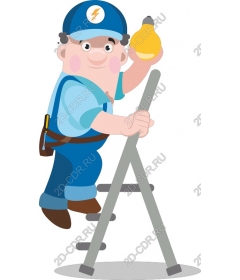 Funny electrician climbing the stairs