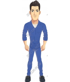  Confident young man in blue overalls