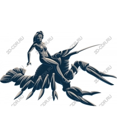 Dynamic woman riding a crab