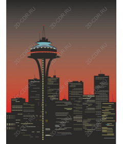  Seattle Skyline-Sunset over the Space Needle