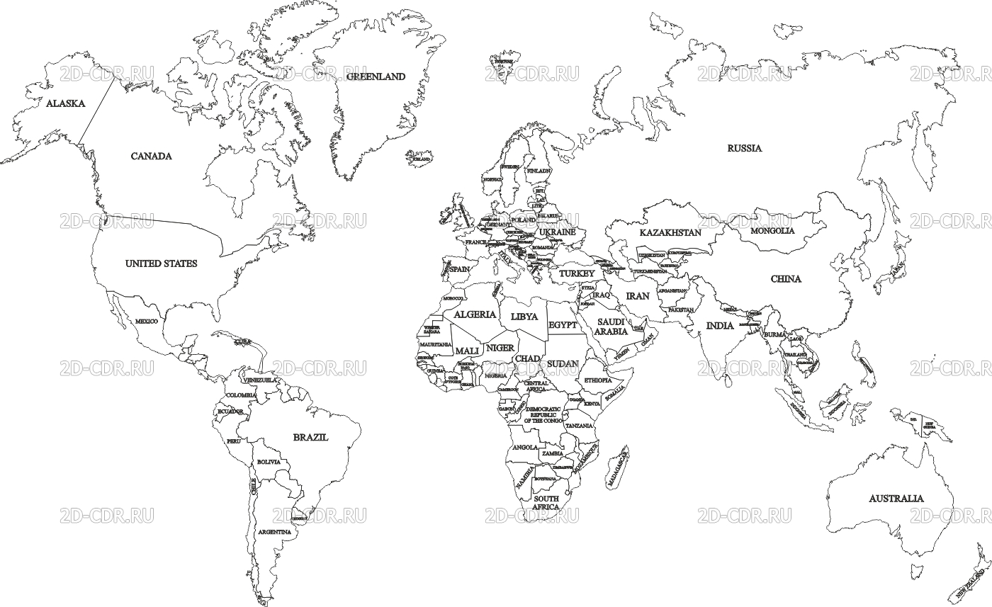 Векторный клипарт «Карта мира на ангийском»