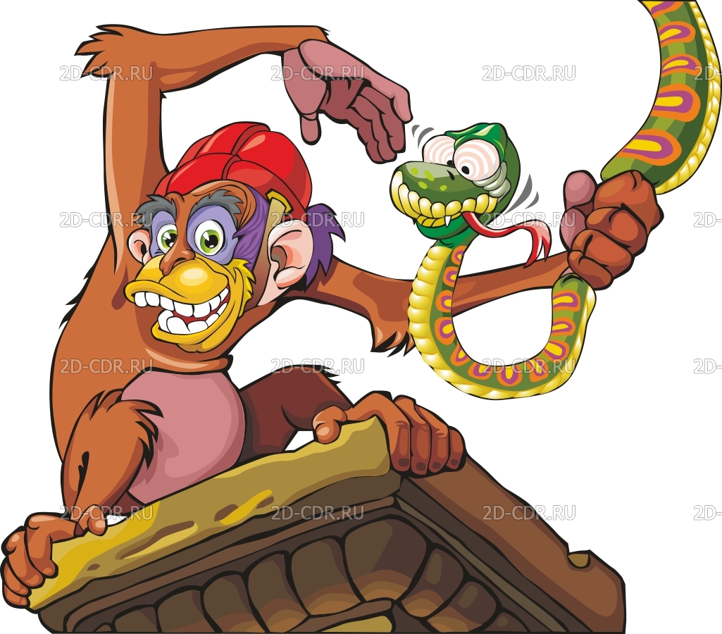 Год змеи обезьяна. Картина обезьянки и змея. Мартышка и змея рисунок.